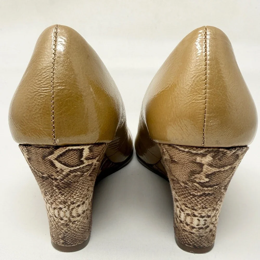 Aerosoles Womens Plum Tree Tan Leather Snake Print Wedge 11M Pump Animal Heels